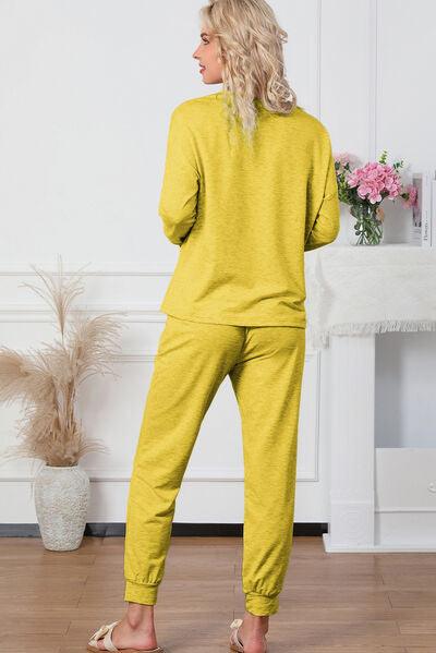 Round Neck Top and Drawstring Pants Lounge Set Carauana Store