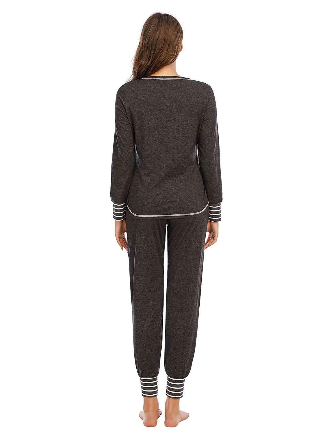Round Neck Top and Pants Lounge Set Carauana Store