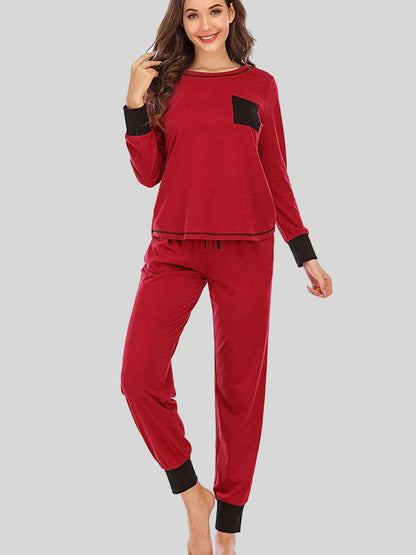 Round Neck Top and Pants Lounge Set Carauana Store