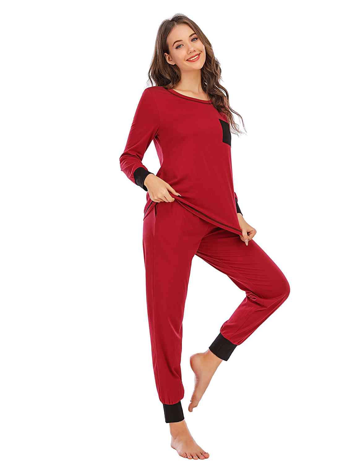 Round Neck Top and Pants Lounge Set Carauana Store