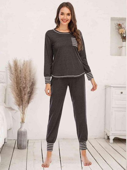 Round Neck Top and Pants Lounge Set Carauana Store