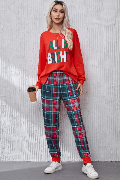 Round Neck Top and Plaid Pants Lounge Set Carauana Store