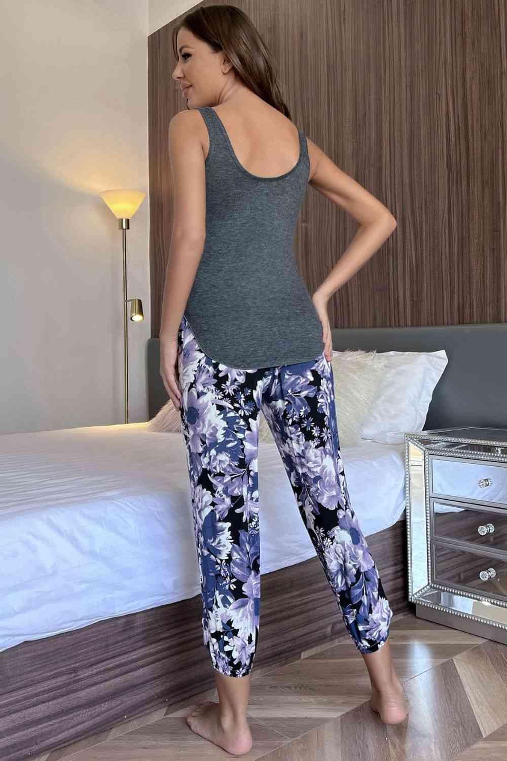 Scoop Neck Tank and Floral Cropped Pants Lounge Set Carauana Store