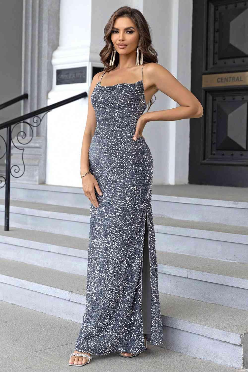 Sequin Backless Split Maxi Dress Carauana Store