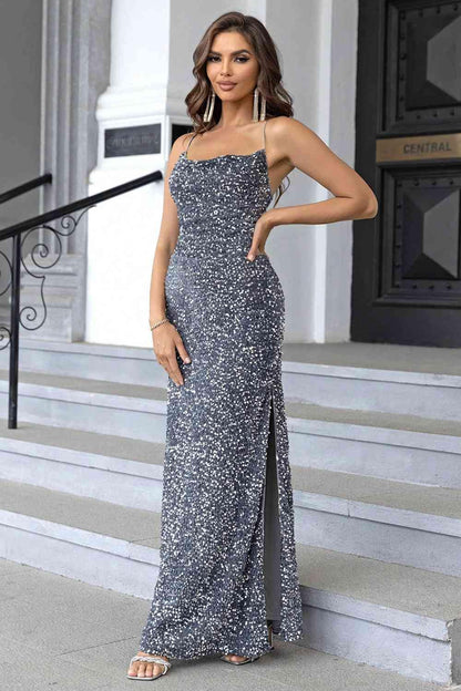 Sequin Backless Split Maxi Dress Carauana Store