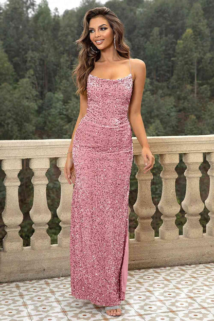 Sequin Backless Split Maxi Dress Carauana Store