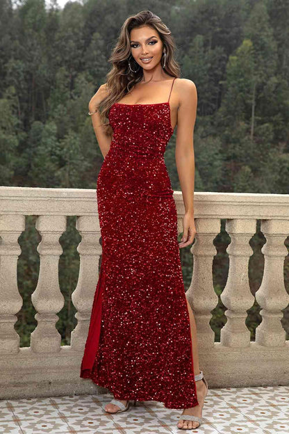 Sequin Backless Split Maxi Dress Carauana Store