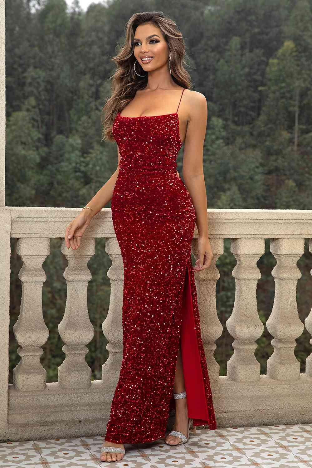 Sequin Backless Split Maxi Dress Carauana Store