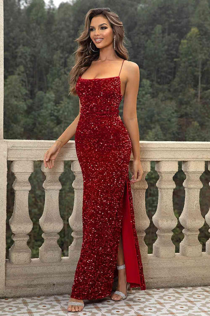 Sequin Backless Split Maxi Dress Carauana Store