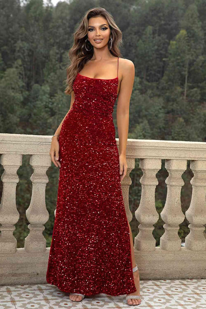 Sequin Backless Split Maxi Dress Carauana Store