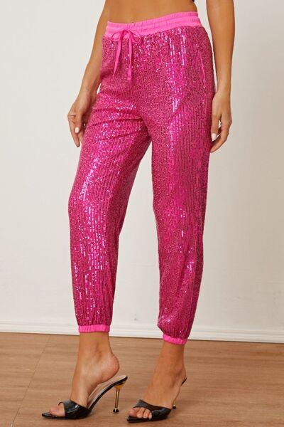 Sequin Drawstring Pants with Pockets Carauana Store