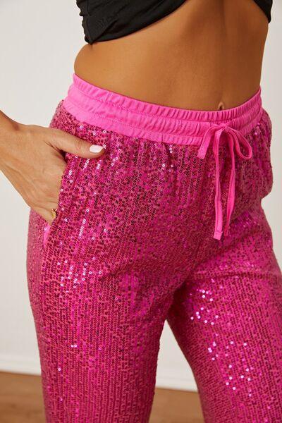 Sequin Drawstring Pants with Pockets Carauana Store