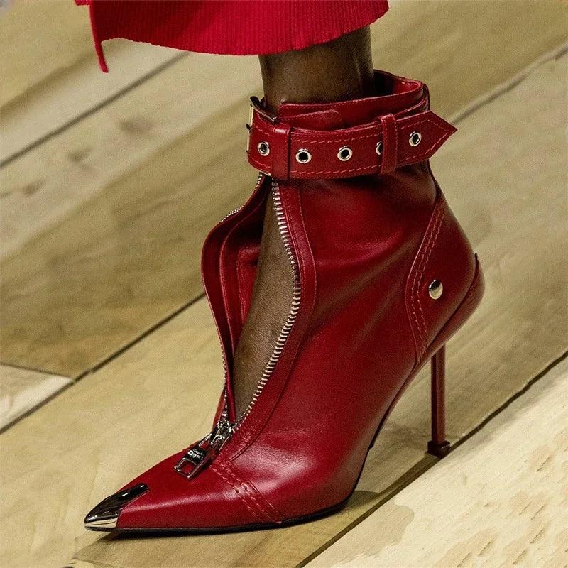 Stylish Short Boots Autumn Winter New Red High Heels Ankle Boots Carauana Store