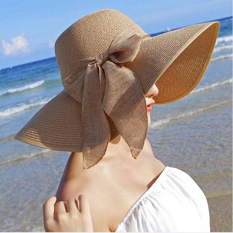 Summer Women Straw Hat Bowknot Wide Brim Floppy Panama Hats Female Lady Outdoor Foldable Beach Sun Cap Carauana Store