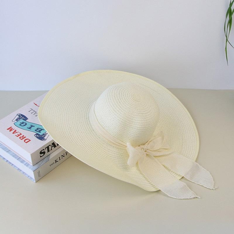 Summer Women Straw Hat Bowknot Wide Brim Floppy Panama Hats Female Lady Outdoor Foldable Beach Sun Cap Carauana Store