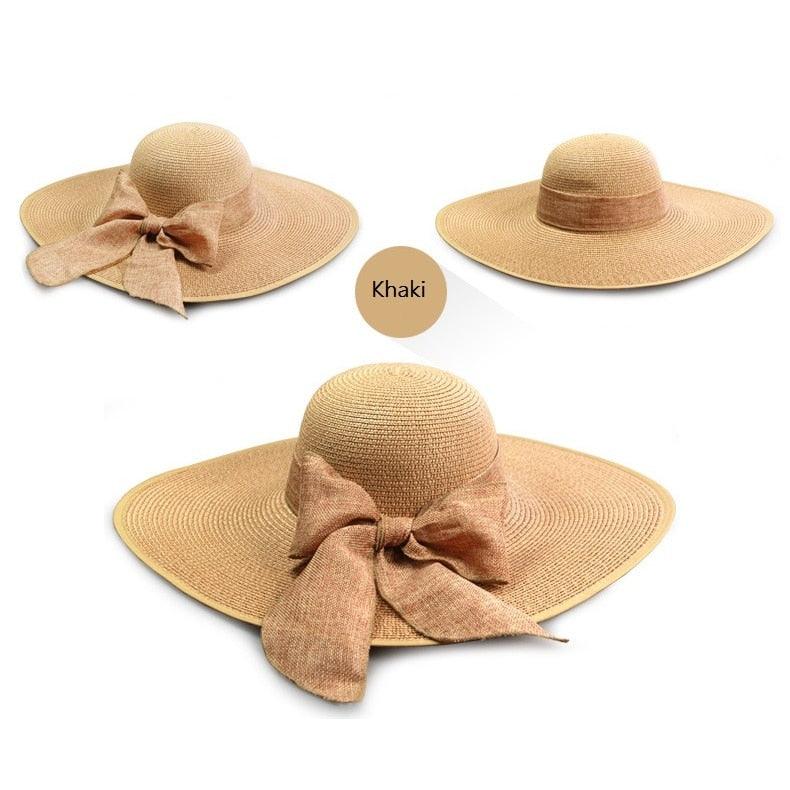 Summer Women Straw Hat Bowknot Wide Brim Floppy Panama Hats Female Lady Outdoor Foldable Beach Sun Cap Carauana Store