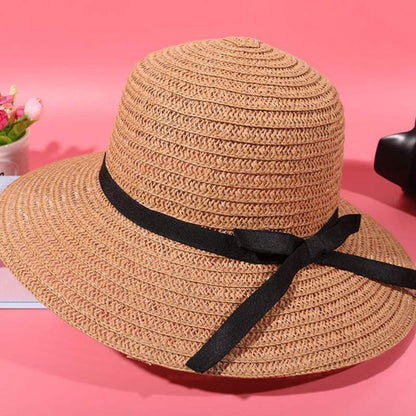 Summer Women Straw Hat Bowknot Wide Brim Floppy Panama Hats Female Lady Outdoor Foldable Beach Sun Cap Carauana Store