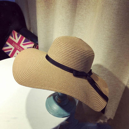 Summer Women Straw Hat Bowknot Wide Brim Floppy Panama Hats Female Lady Outdoor Foldable Beach Sun Cap Carauana Store