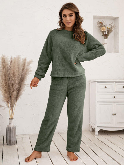 Teddy Long Sleeve Top and Pants Lounge Set Carauana Store