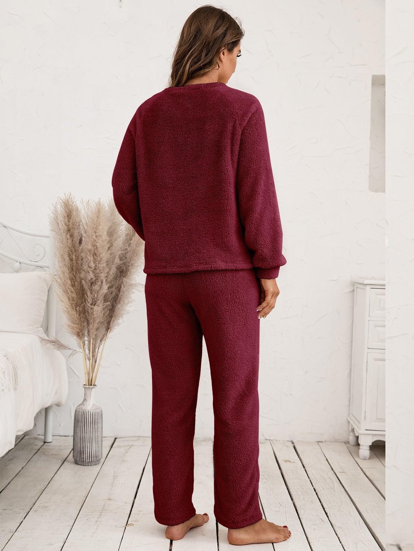 Teddy Long Sleeve Top and Pants Lounge Set Carauana Store
