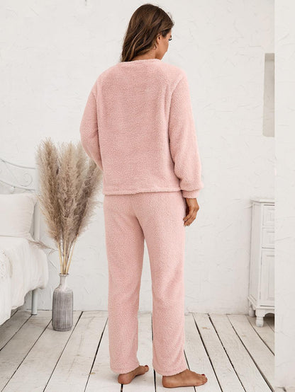 Teddy Long Sleeve Top and Pants Lounge Set Carauana Store