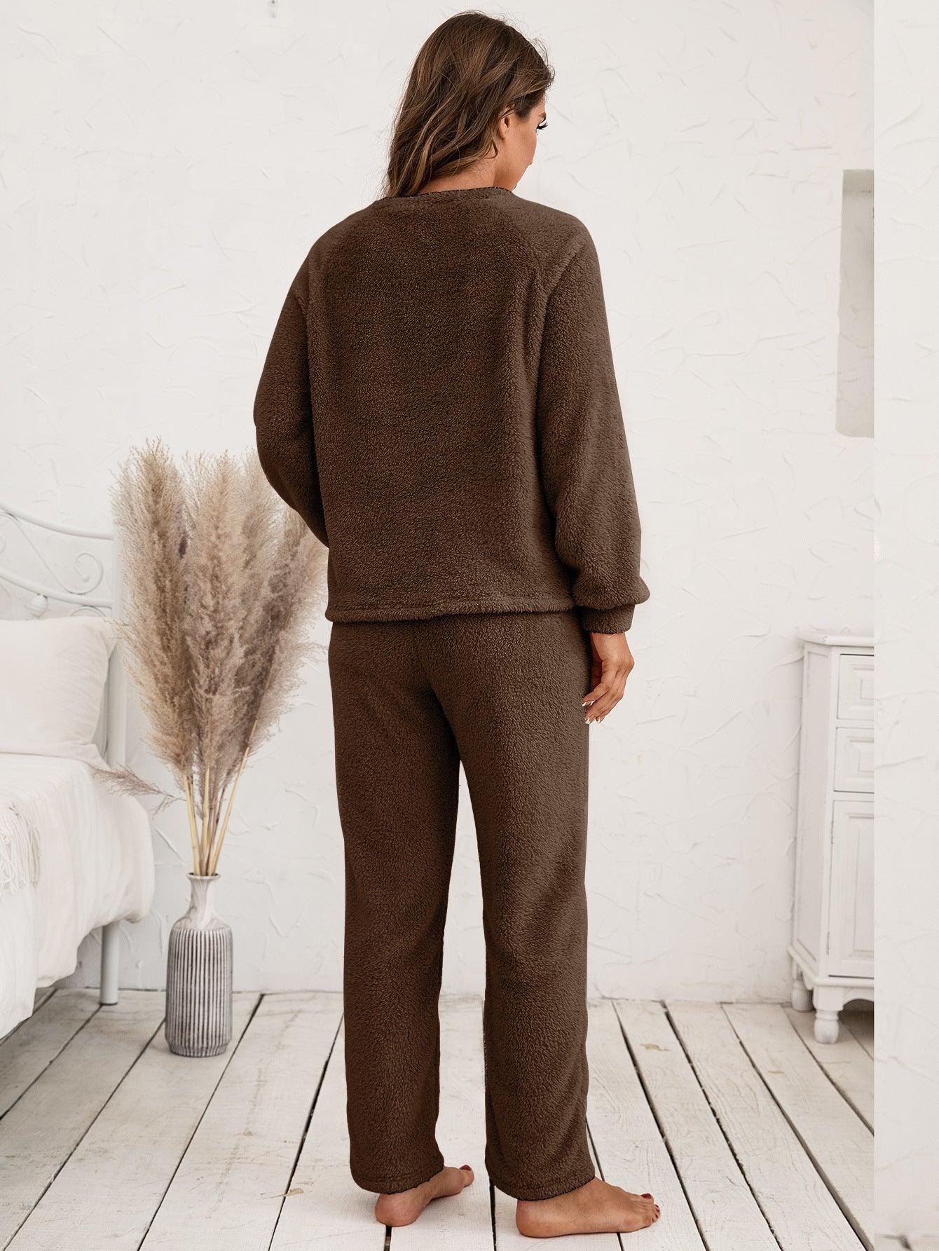 Teddy Long Sleeve Top and Pants Lounge Set Carauana Store