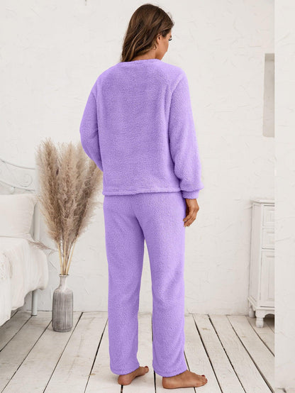 Teddy Long Sleeve Top and Pants Lounge Set Carauana Store