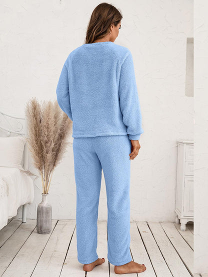 Teddy Long Sleeve Top and Pants Lounge Set Carauana Store