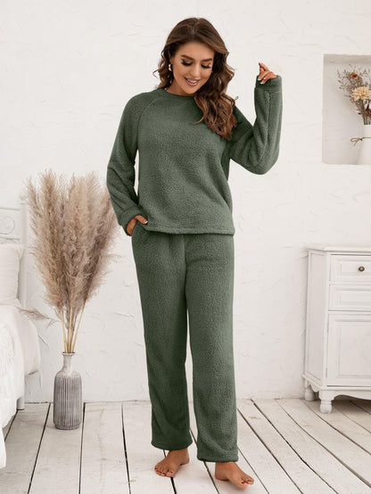 Teddy Long Sleeve Top and Pants Lounge Set Carauana Store