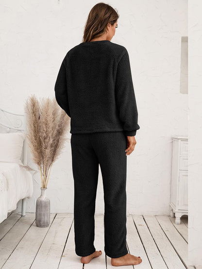Teddy Long Sleeve Top and Pants Lounge Set Carauana Store