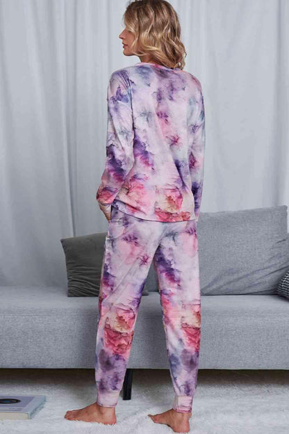 Tie-Dye Crewneck Top and Drawstring Waist Joggers Lounge Set Carauana Store