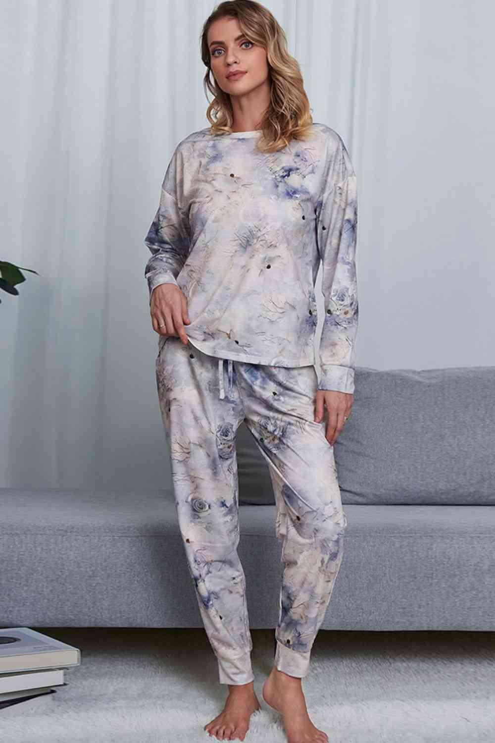Tie-Dye Crewneck Top and Drawstring Waist Joggers Lounge Set Carauana Store