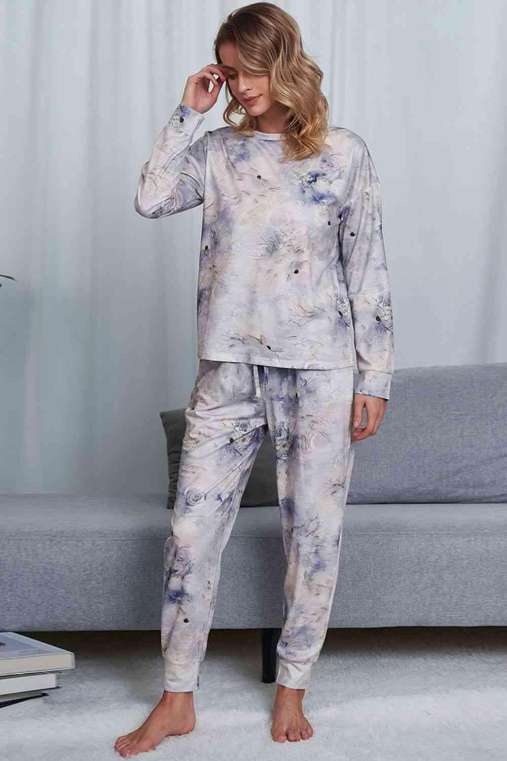 Tie-Dye Crewneck Top and Drawstring Waist Joggers Lounge Set Carauana Store