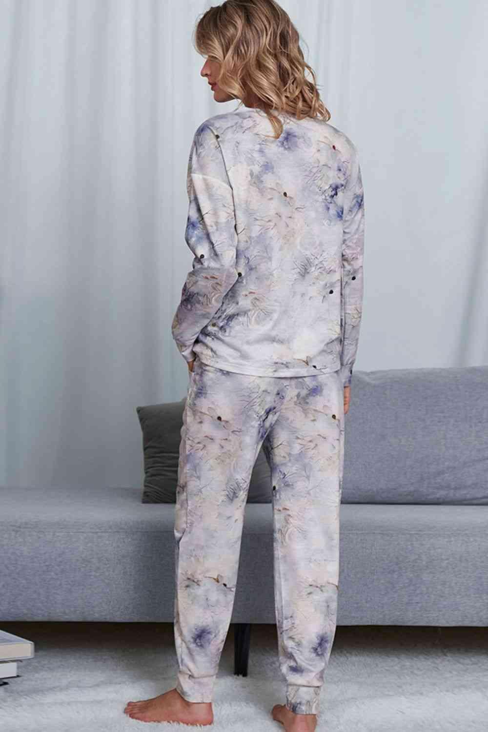 Tie-Dye Crewneck Top and Drawstring Waist Joggers Lounge Set Carauana Store