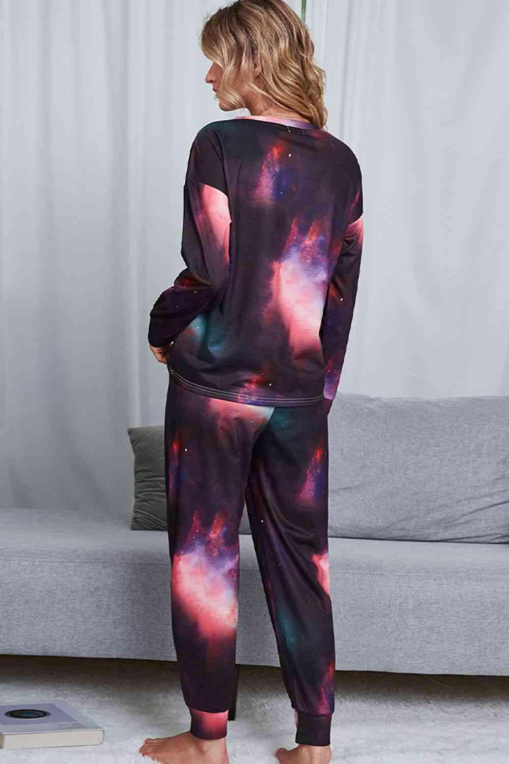 Tie-Dye Crewneck Top and Drawstring Waist Joggers Lounge Set Carauana Store