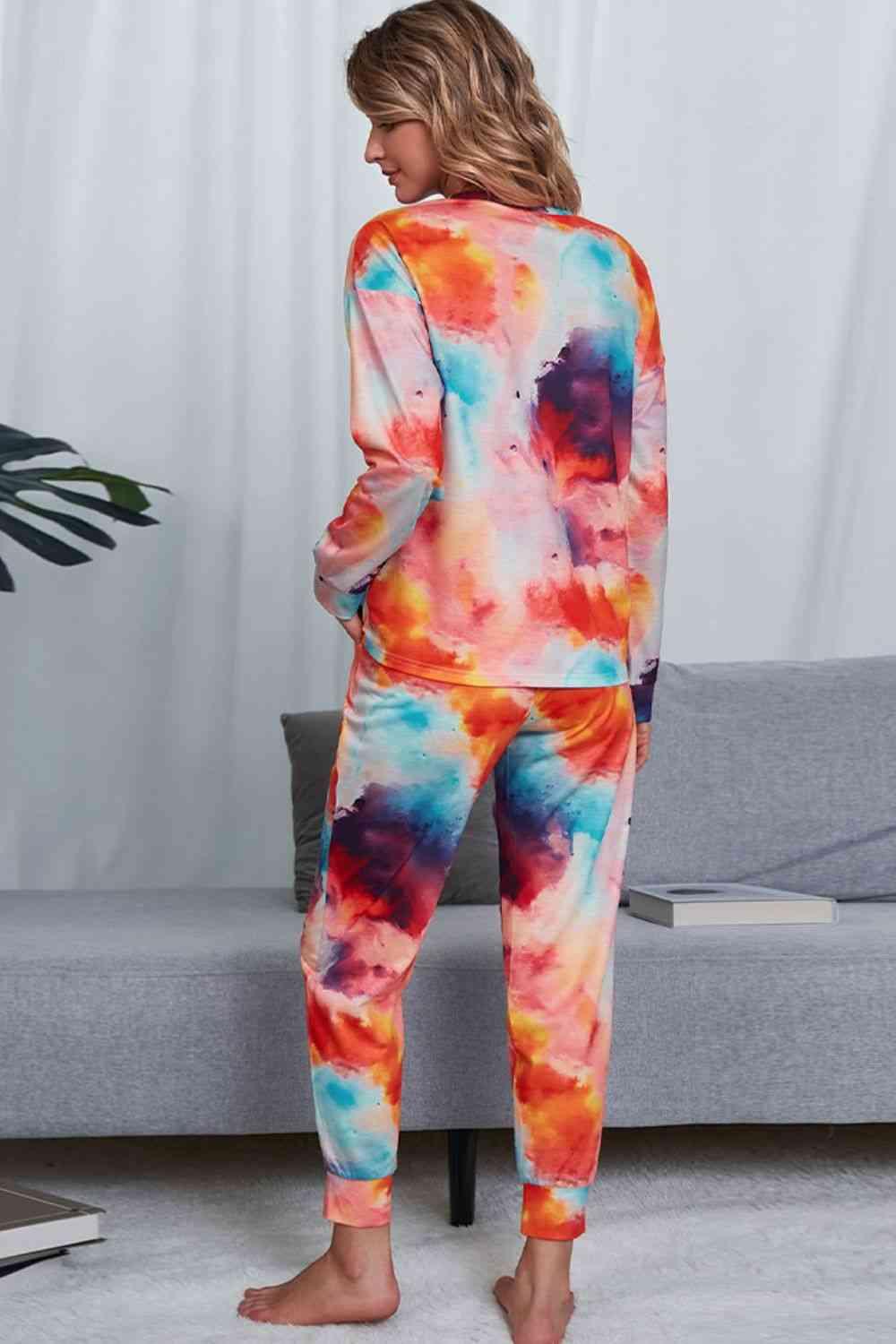 Tie-Dye Crewneck Top and Drawstring Waist Joggers Lounge Set Carauana Store