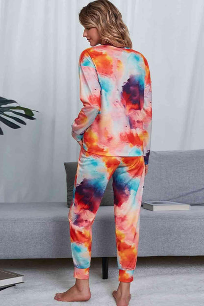 Tie-Dye Crewneck Top and Drawstring Waist Joggers Lounge Set Carauana Store