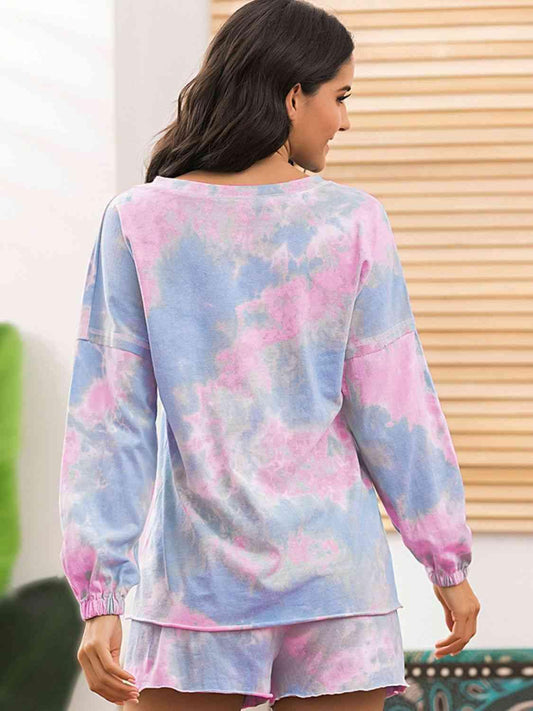 Tie-Dye Long Sleeve Top and Shorts Lounge Set Carauana Store