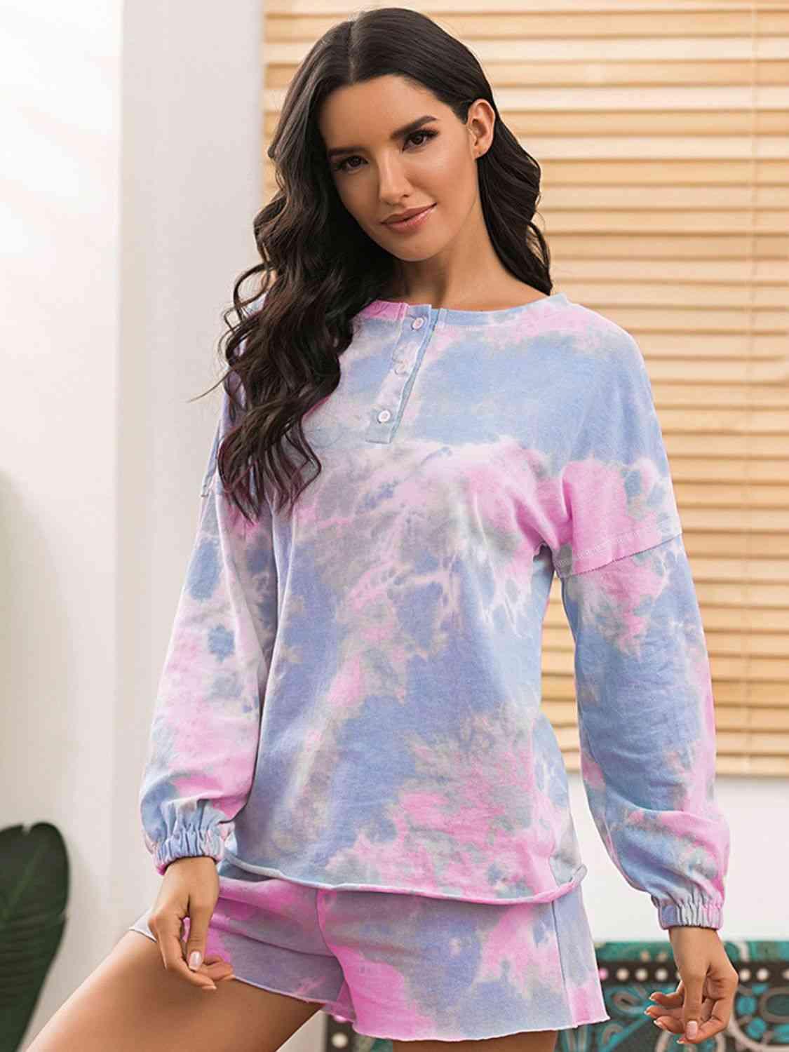 Tie-Dye Long Sleeve Top and Shorts Lounge Set Carauana Store