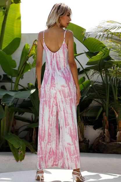 Tie-Dye Spaghetti Strap Jumpsuit with Pockets Carauana Store