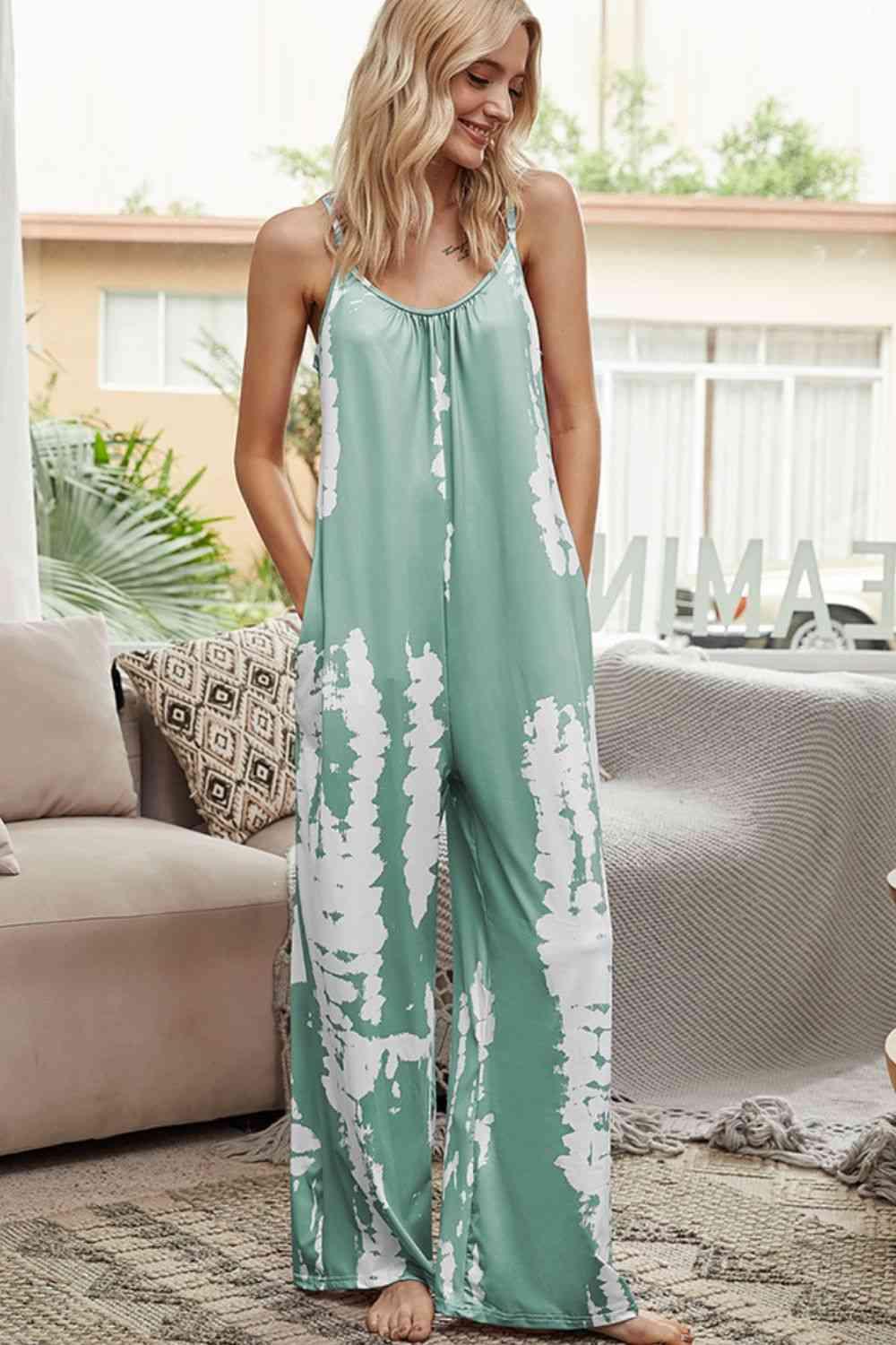 Tie-Dye Spaghetti Strap Jumpsuit with Pockets Carauana Store