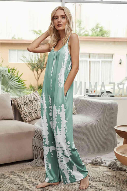 Tie-Dye Spaghetti Strap Jumpsuit with Pockets Carauana Store