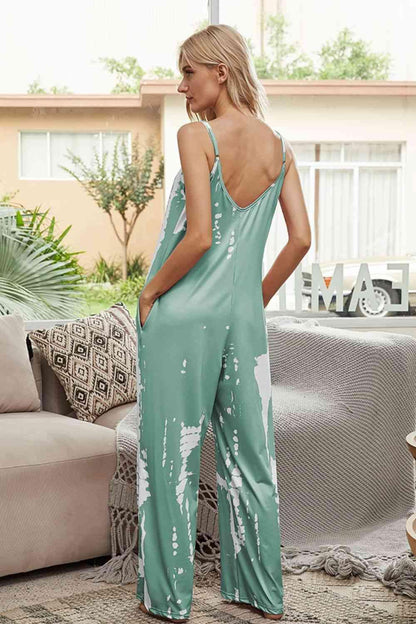 Tie-Dye Spaghetti Strap Jumpsuit with Pockets Carauana Store