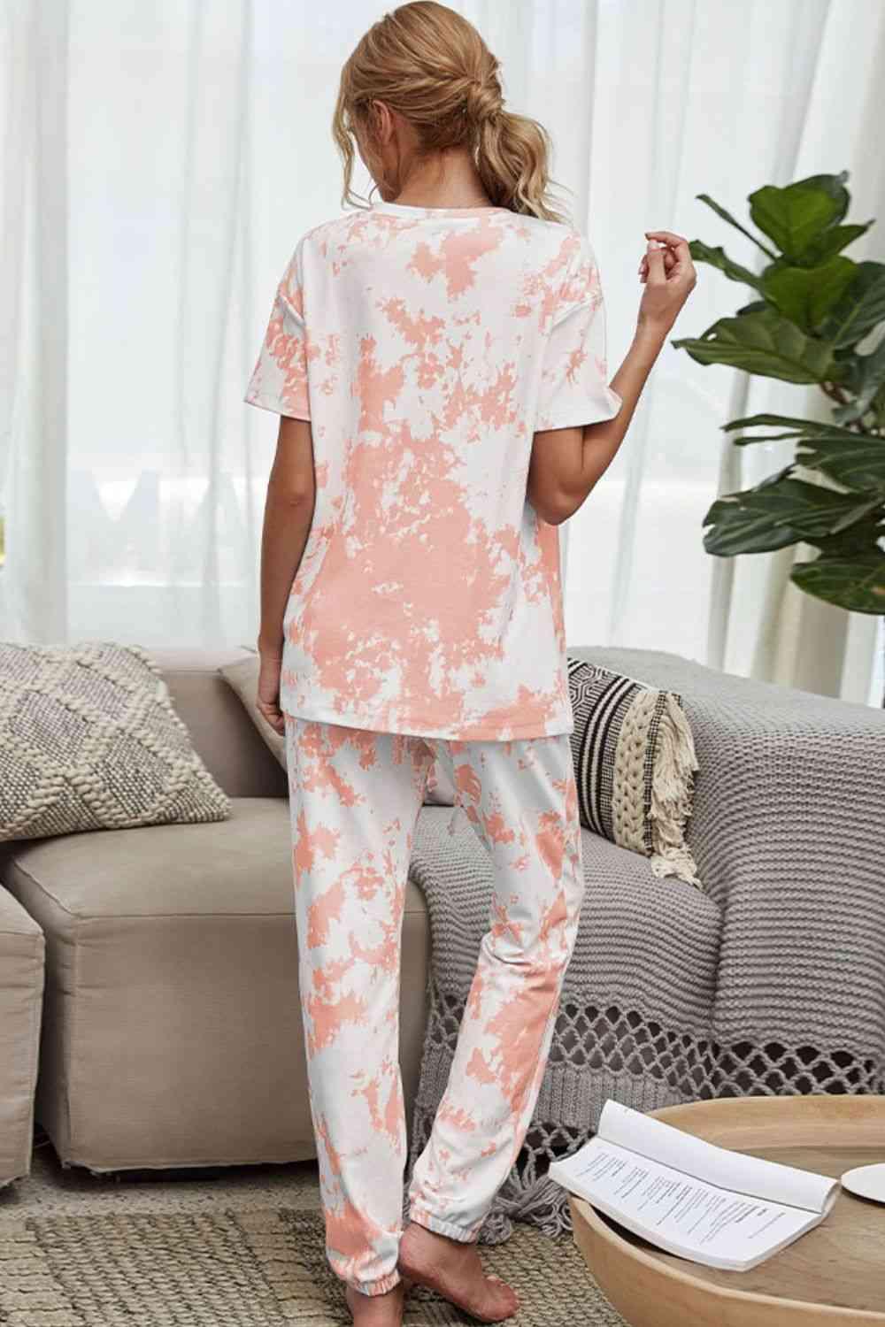 Tie-Dye Tee and Drawstring Waist Joggers Lounge Set Carauana Store