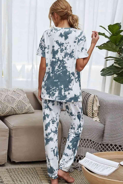Tie-Dye Tee and Drawstring Waist Joggers Lounge Set Carauana Store