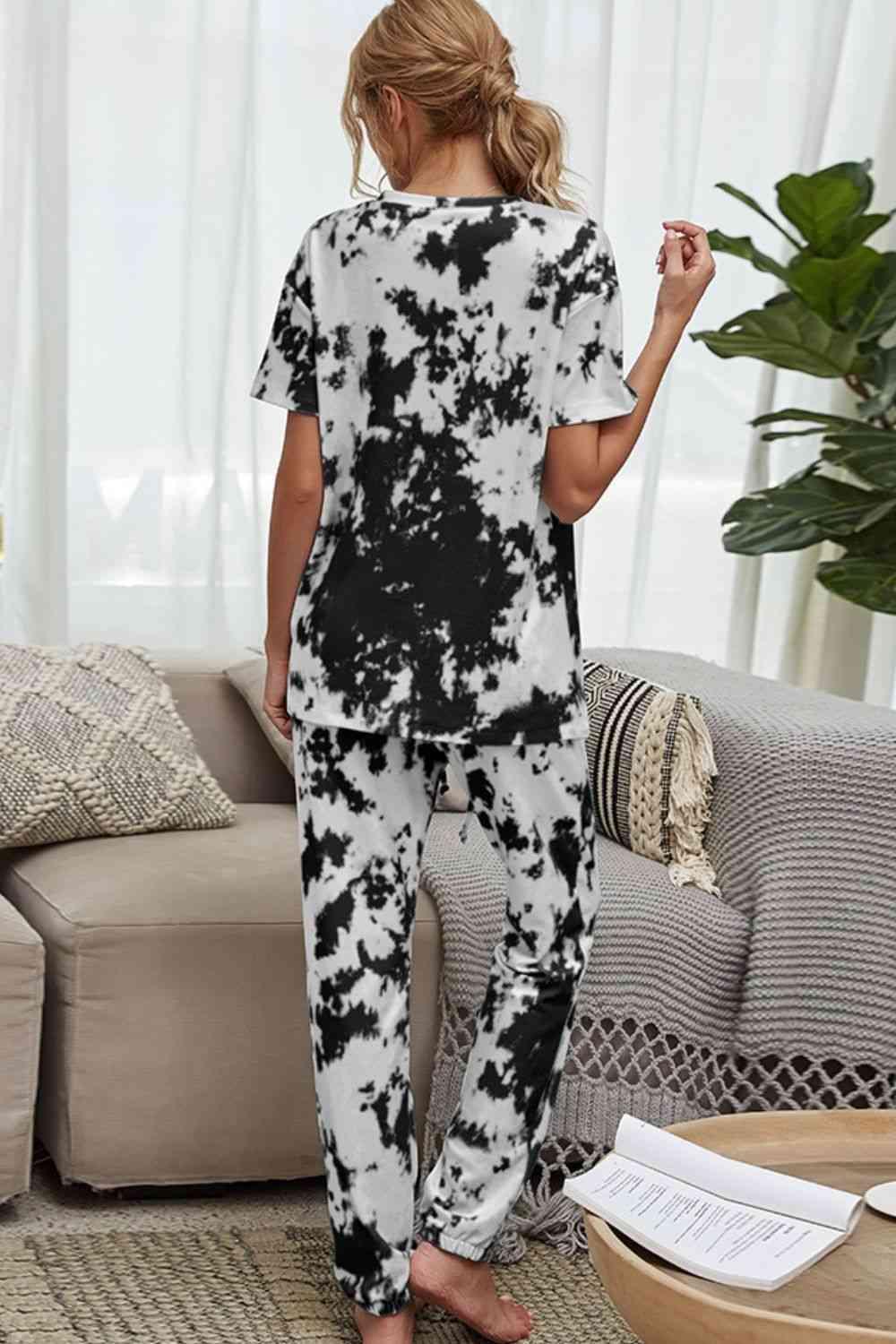 Tie-Dye Tee and Drawstring Waist Joggers Lounge Set Carauana Store