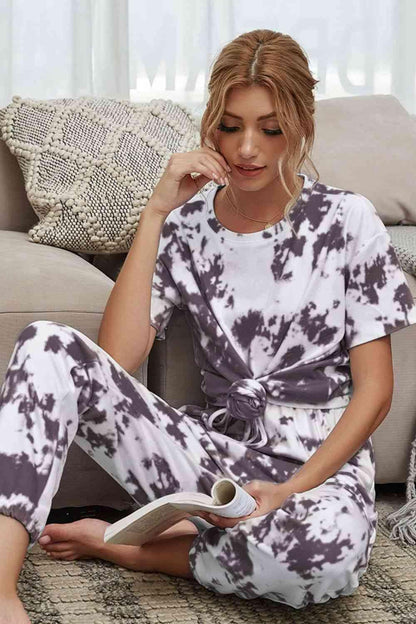 Tie-Dye Tee and Drawstring Waist Joggers Lounge Set Carauana Store
