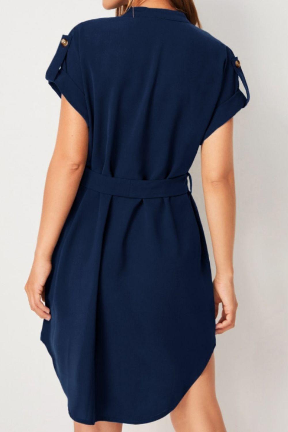 Tied Notched Short Sleeve Dress Carauana Store