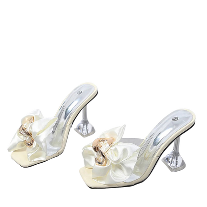 Pair of high-heeled shoes with decorative bows