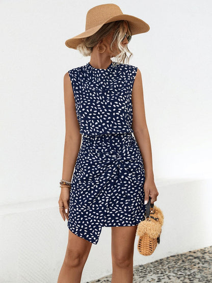 Twisted Printed Sleeveless Mini Dress Carauana Store